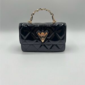 Valentino Orlandi Crossbody with strap Black Quilted Handbag with Gold Chain